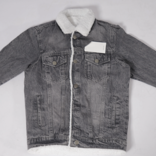 Grey denim jacket with fur hotsell